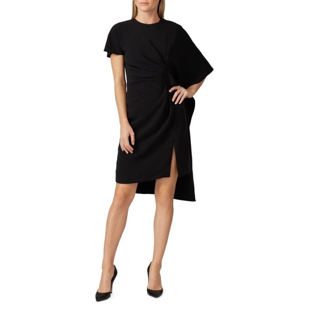 Prabal Gurung Black Asymmetrical Draped Cape Mini‎ Dress Size 6